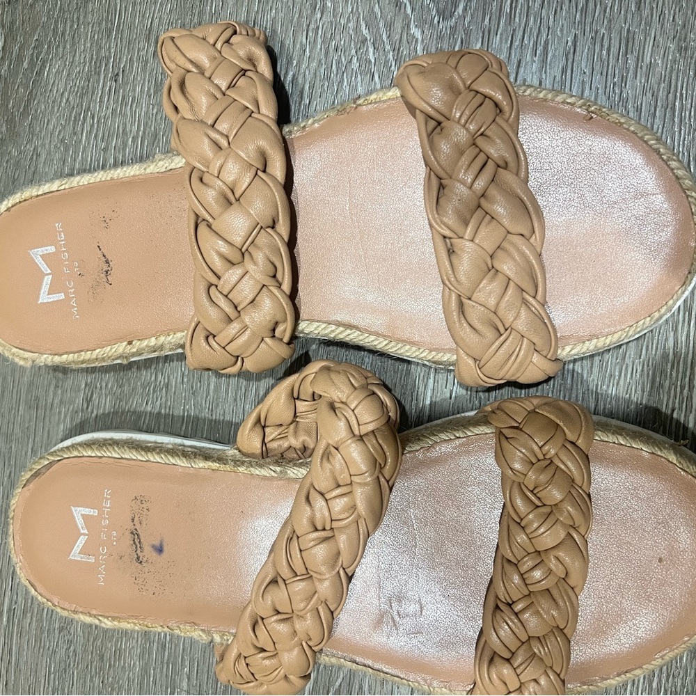 Marc Fisher Braided Double-Strap Slide Sandals in Camel - Picture 1 of 3